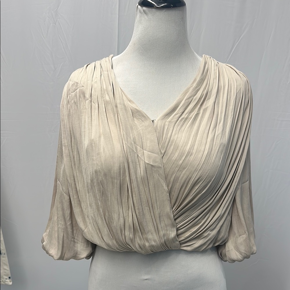 Banana Republic Cream Wrap Blouse with 3/4 Sleeves and Ruched Style